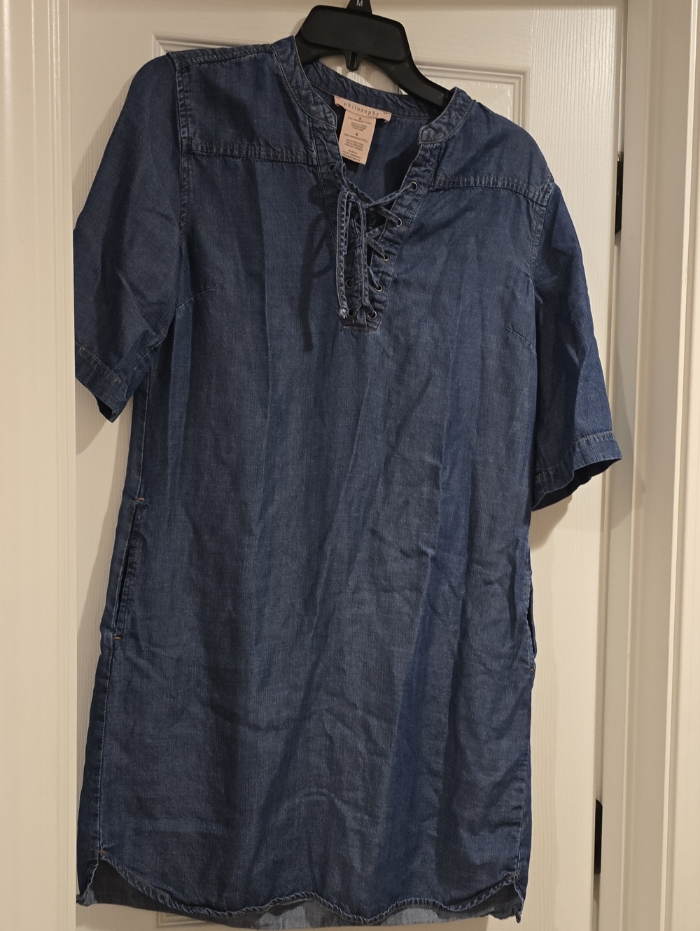 Philosophy Indigo Chambray Lace-Up Midi Shift Dress